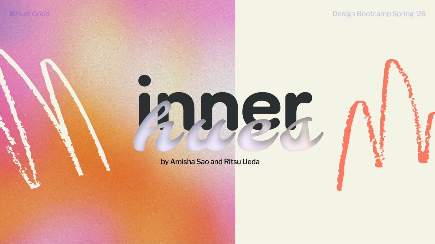 Inner Hues title slide with a warm orange and pink gradient and crayon squiggles