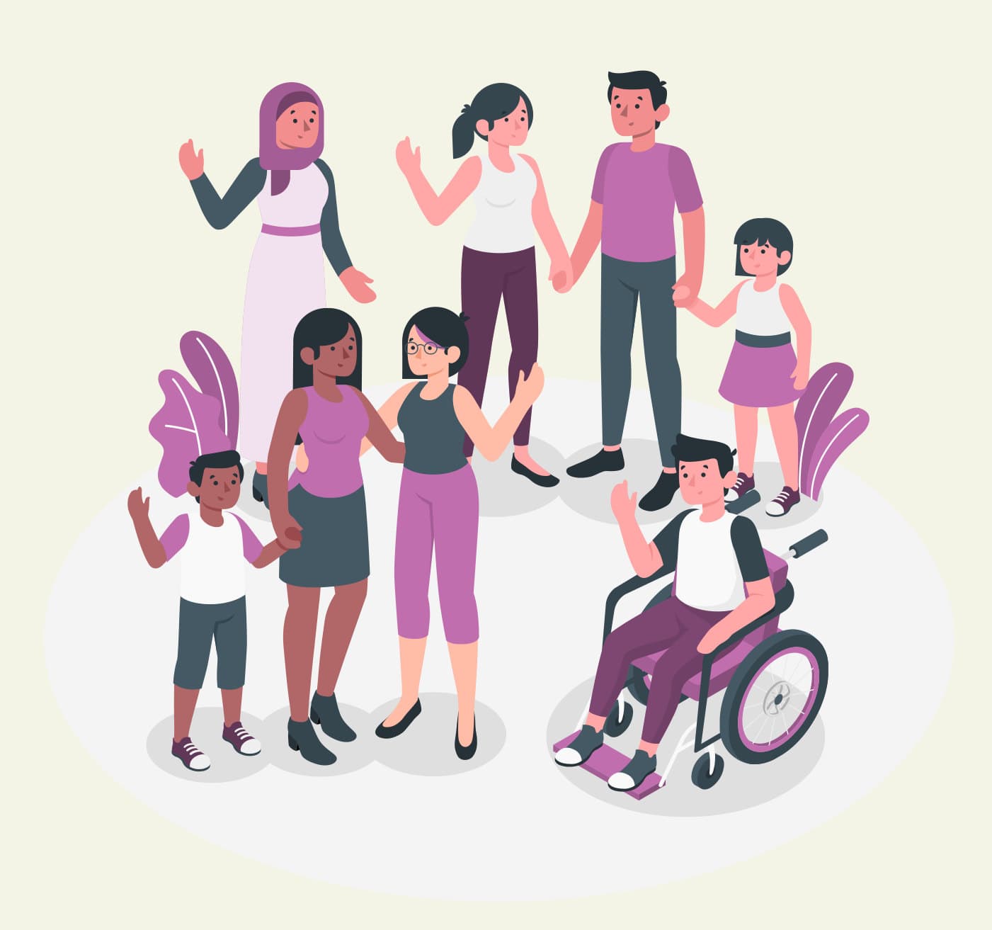 Illustration of a diverse group of people standing together