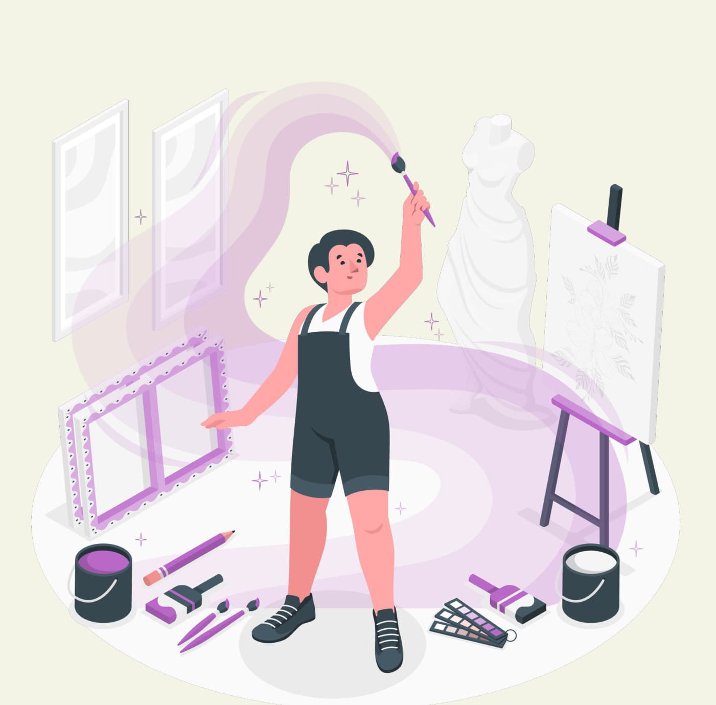 Illustration of a person painting a large canvas